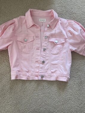 New Pink Puff-Sleeve Denim Jacket